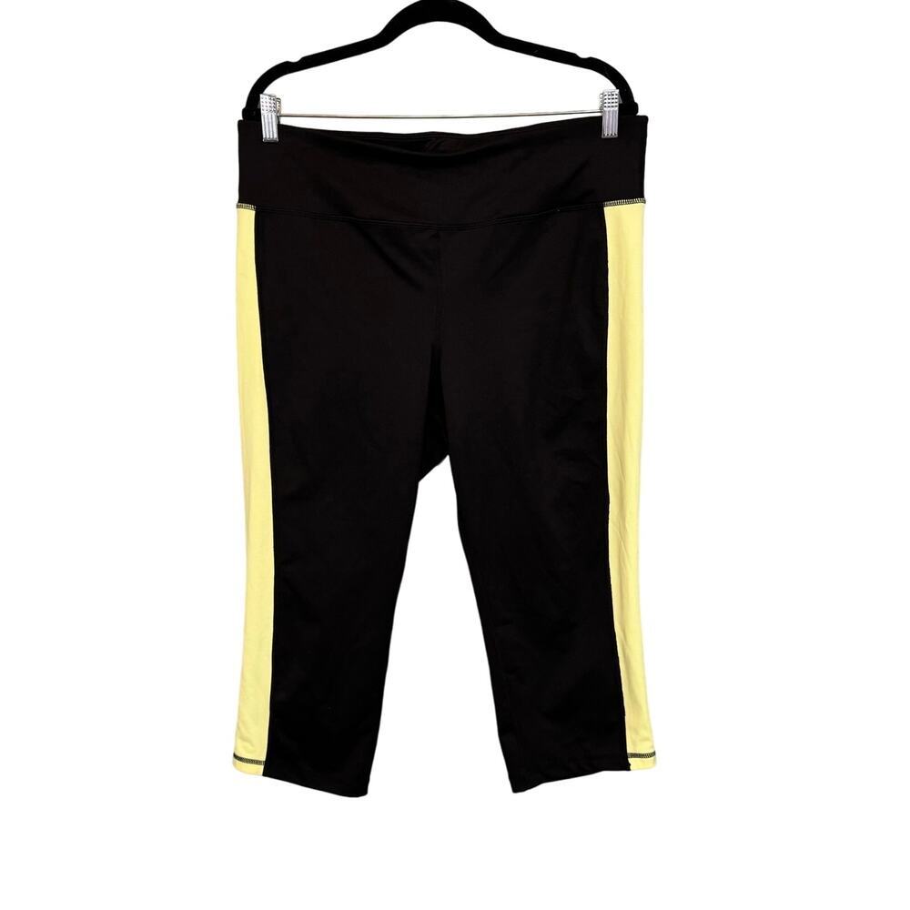 Ideology Leggings Womens XL Black Colorblocked Cropped Side Striped Activewear
